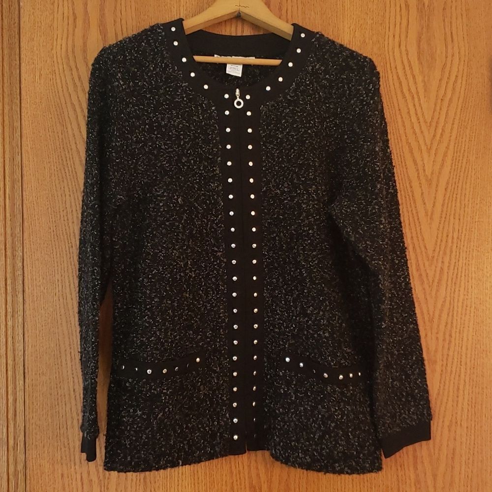 Lovely Cathy Daniels Front Zip Jacket with Silver Stud Accents Sz M